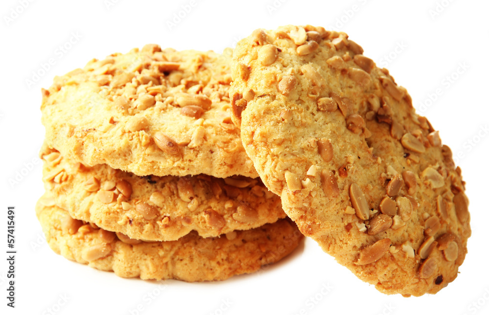 Homemade cookies with peanuts, isolated on white Homemade cookies with peanuts, isolated on white
