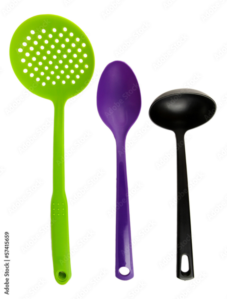 Plastic kitchen utensils isolated on white Plastic kitchen utensils isolated on white