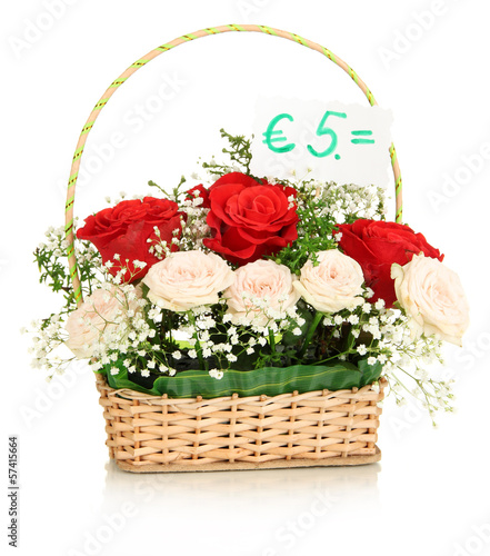 Bouquet of fresh flowers for sale isolated on white
