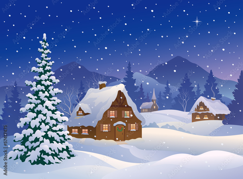 Fototapeta premium Christmas village at mountains