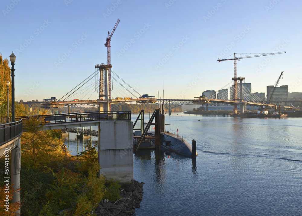 Construction view of a new bridge Portland OR. Construction view of a new bridge Portland OR.