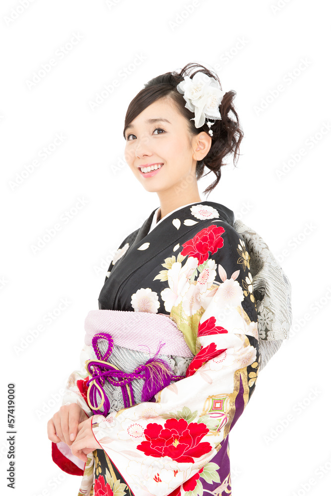 Beautiful asian kimono woman on white background Beautiful asian kimono woman on white background