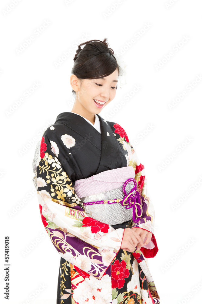 Beautiful asian kimono woman on white background Beautiful asian kimono woman on white background