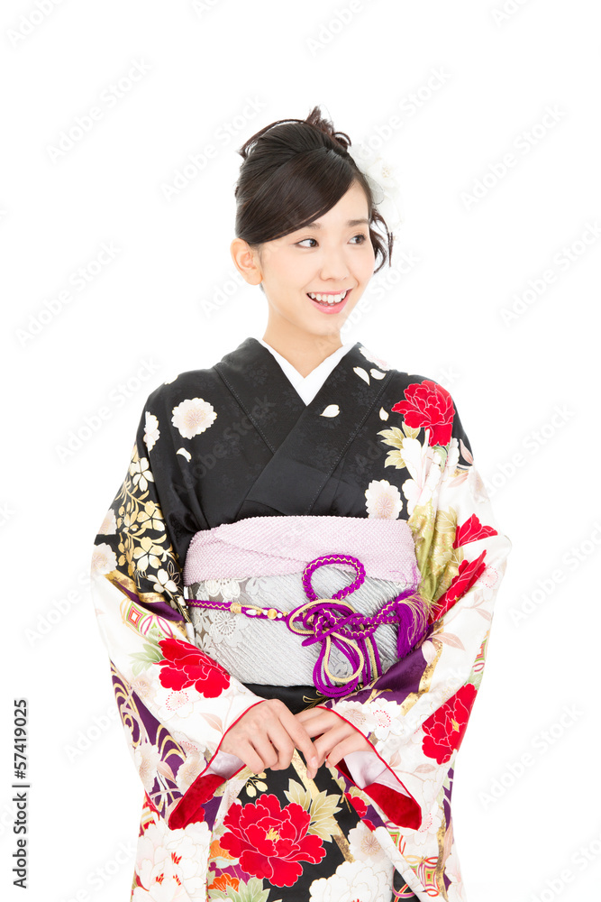 Beautiful asian kimono woman on white background Beautiful asian kimono woman on white background
