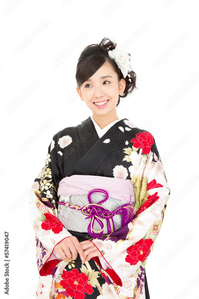 Beautiful asian kimono woman on white background Beautiful asian kimono woman on white background