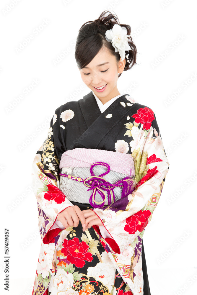 Beautiful asian kimono woman on white background Beautiful asian kimono woman on white background
