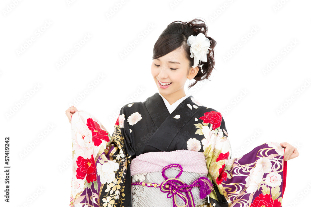 Beautiful asian kimono woman on white background Beautiful asian kimono woman on white background