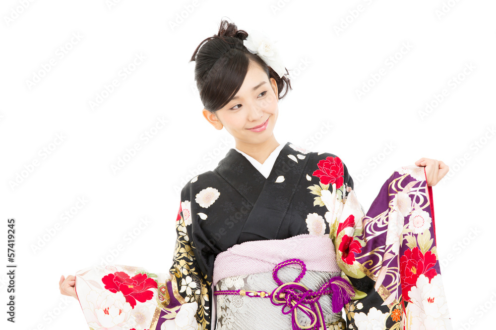 Beautiful asian kimono woman on white background Beautiful asian kimono woman on white background