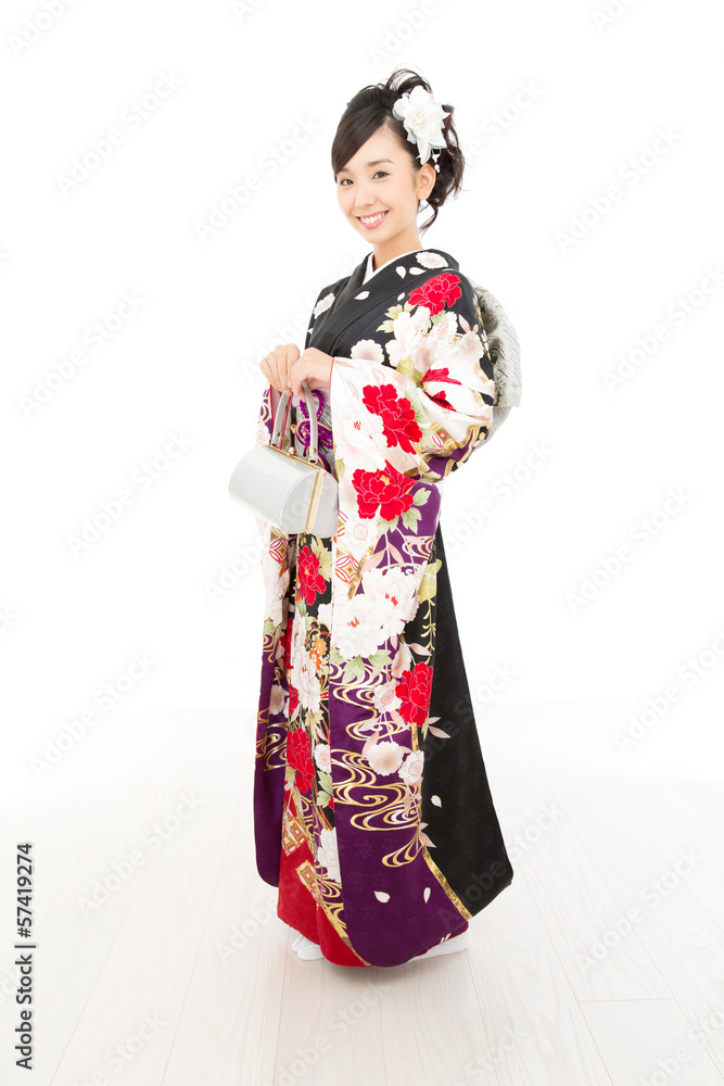 Beautiful asian kimono woman on white background Beautiful asian kimono woman on white background