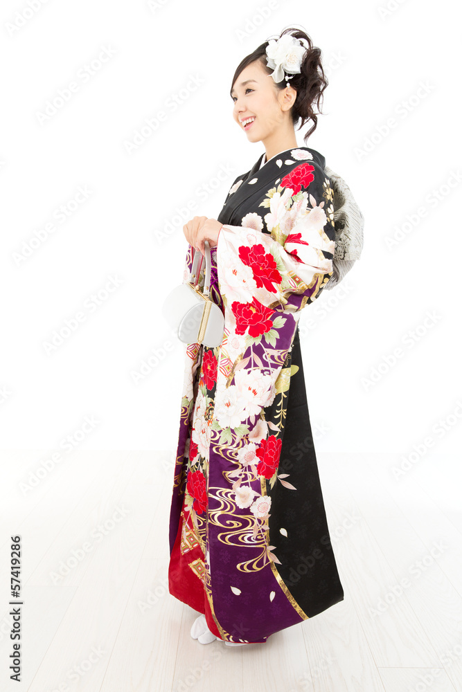 Beautiful asian kimono woman on white background Beautiful asian kimono woman on white background