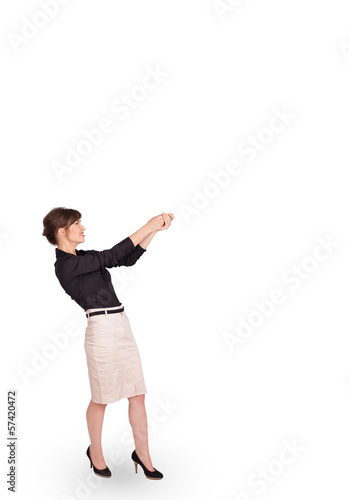 Young lady gesturing with copy space