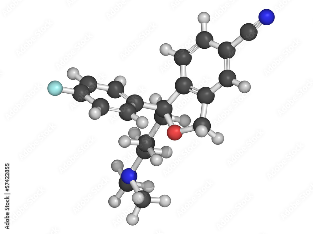 Escitalopram antidepressant drug (SSRI class), chemical structur