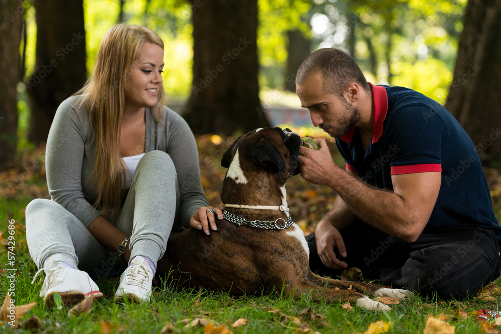 Couple Playing With Dog