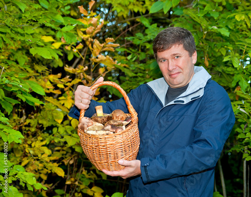 man with basket of mushrooms