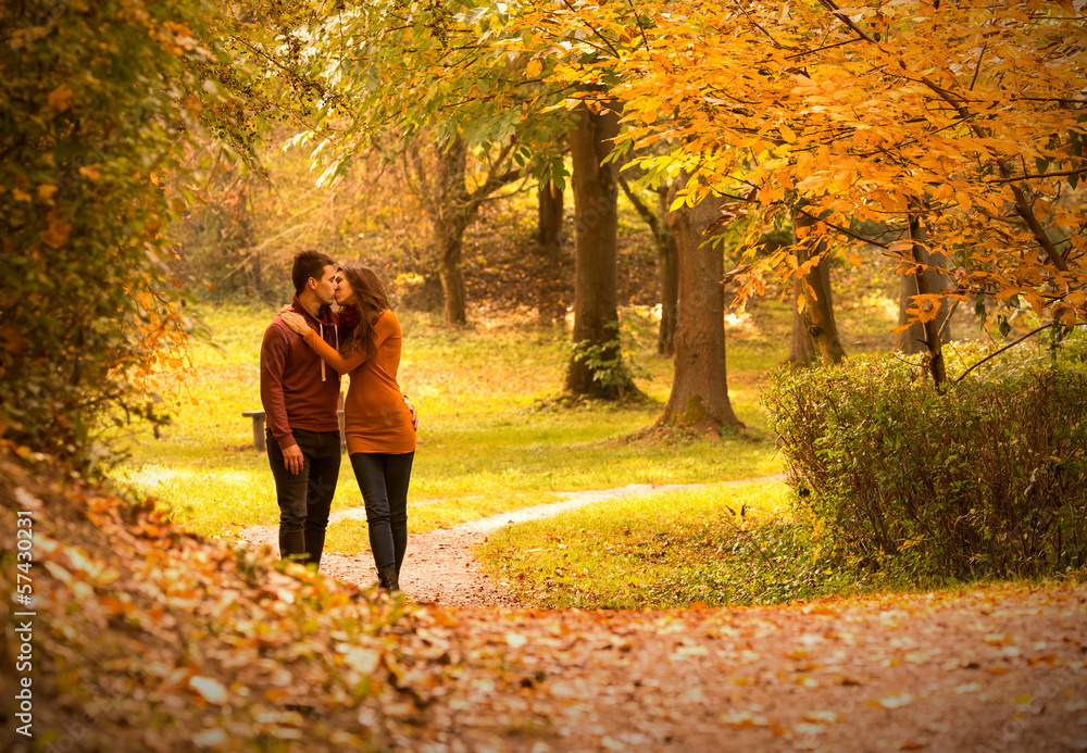 Kiss in autumn park. Kiss in autumn park.