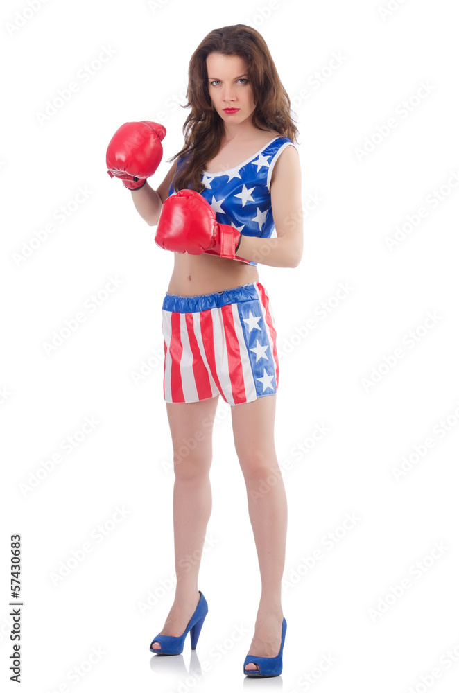 Woman boxer in uniform with US symbols Woman boxer in uniform with US symbols