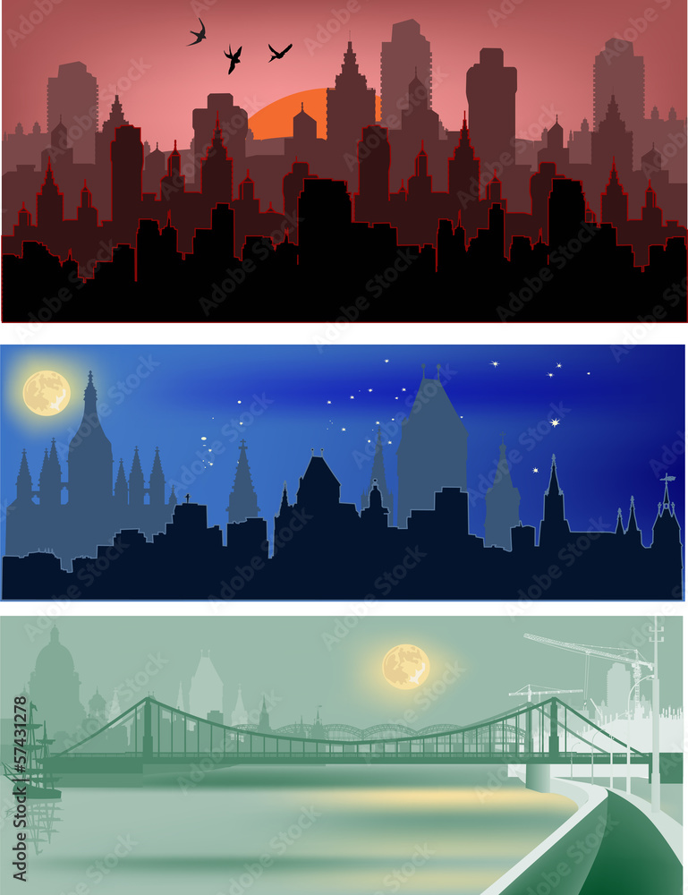 three city panorama illustration