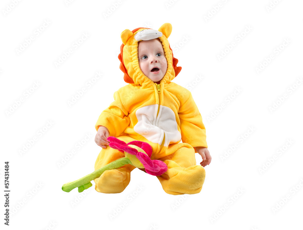 Child boy,dressed in lion carnival suit, isolated on white Child boy,dressed in lion carnival suit, isolated on white