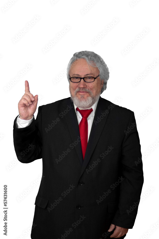 Grey haired senior wearing a dark suit and a red necktie Grey haired senior wearing a dark suit and a red necktie