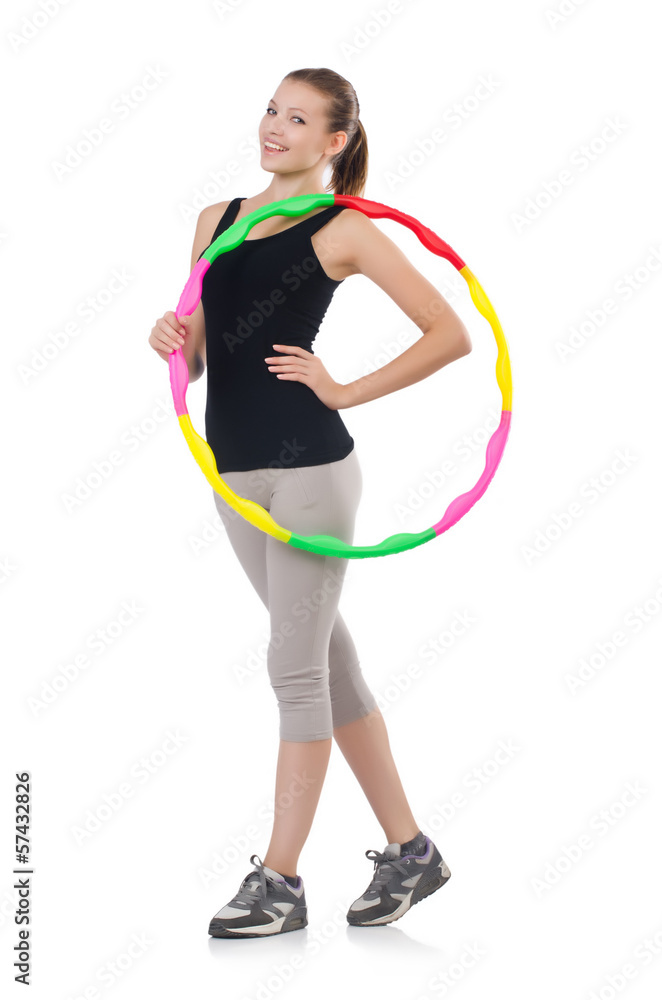 Woman doing exercises with hula hoop Woman doing exercises with hula hoop
