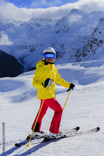 Skier, skiing, winter sport - portrait of female skier