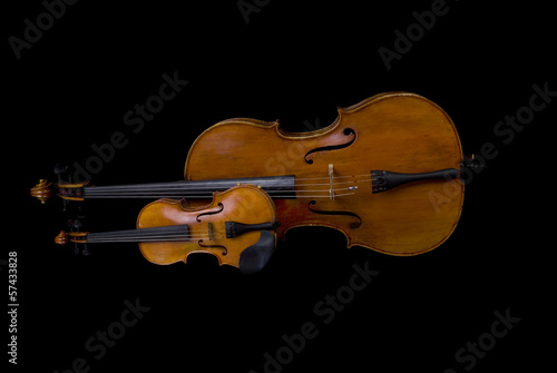 Violin and Cello isolated on black