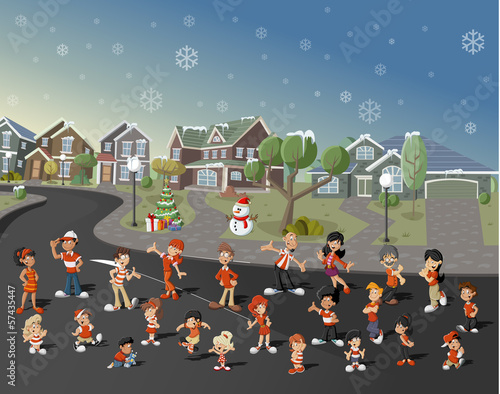 people on suburb neighborhood on christmas night