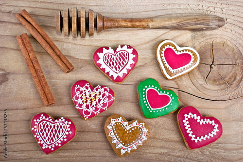 Fototapeta Naklejka Na Ścianę i Meble -  Delicious homemade Christmas gingerbread cookies on wood