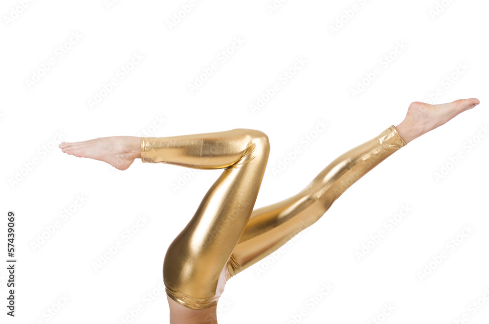 Woman legs with stockings on white Woman legs with stockings on white