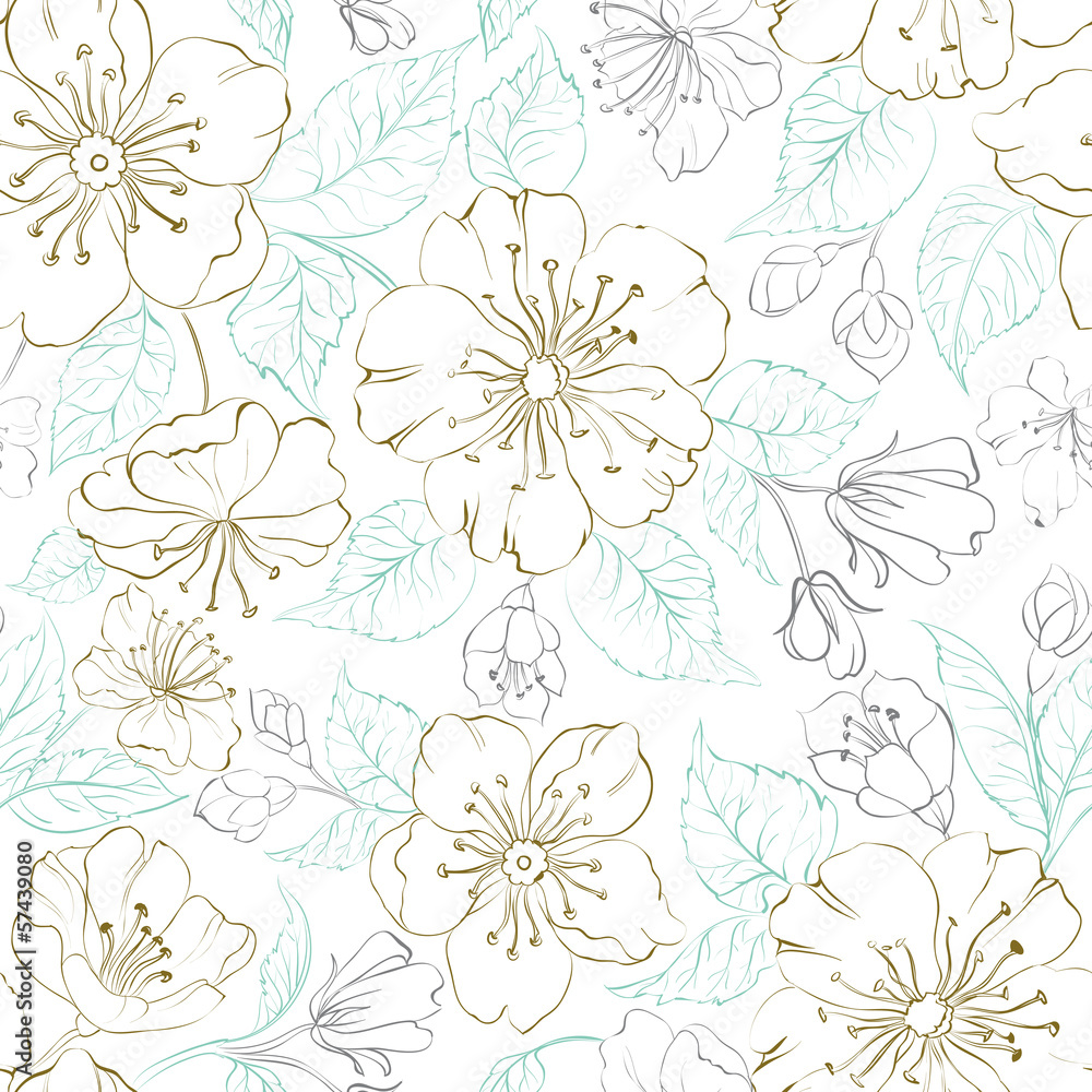 Fototapeta premium Seamless pattern scatch of spring sakura