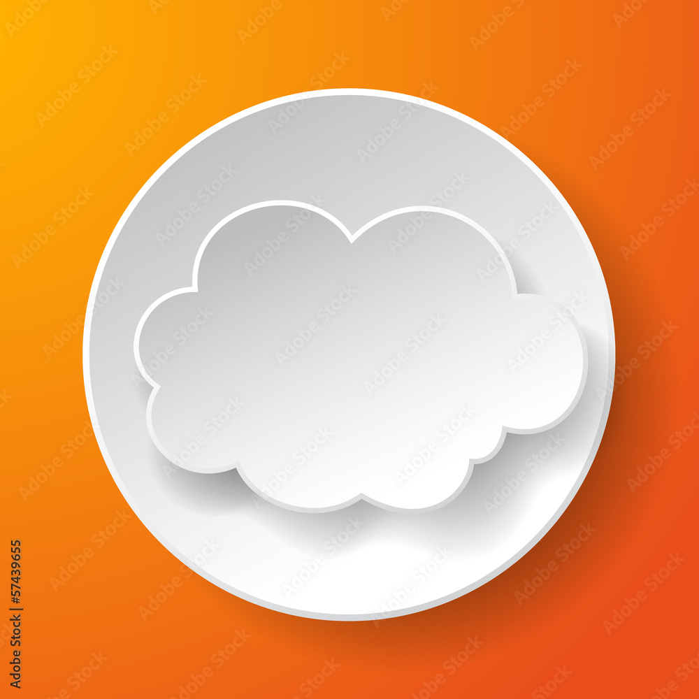 Abstract paper speech bubble in a shape of a cloud on orange bac Abstract paper speech bubble in a shape of a cloud on orange bac