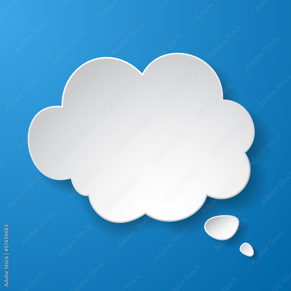 Abstract paper speech bubble in a shape of a cloud on blue backg Abstract paper speech bubble in a shape of a cloud on blue backg