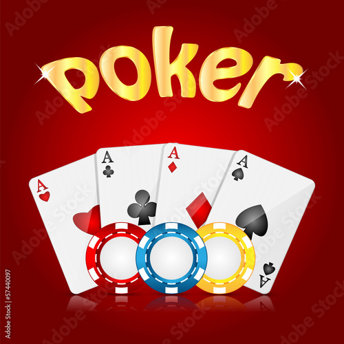 playing cards and poker chips on a red  background.casino backgr