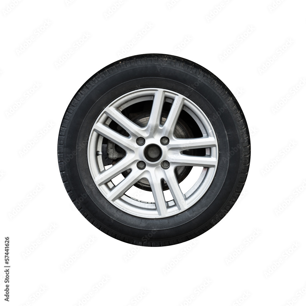Photo of usual automotive wheel isolated on white Photo of usual automotive wheel isolated on white