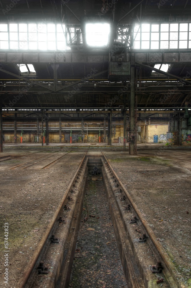 Old rails in an abandoned hall, lost place