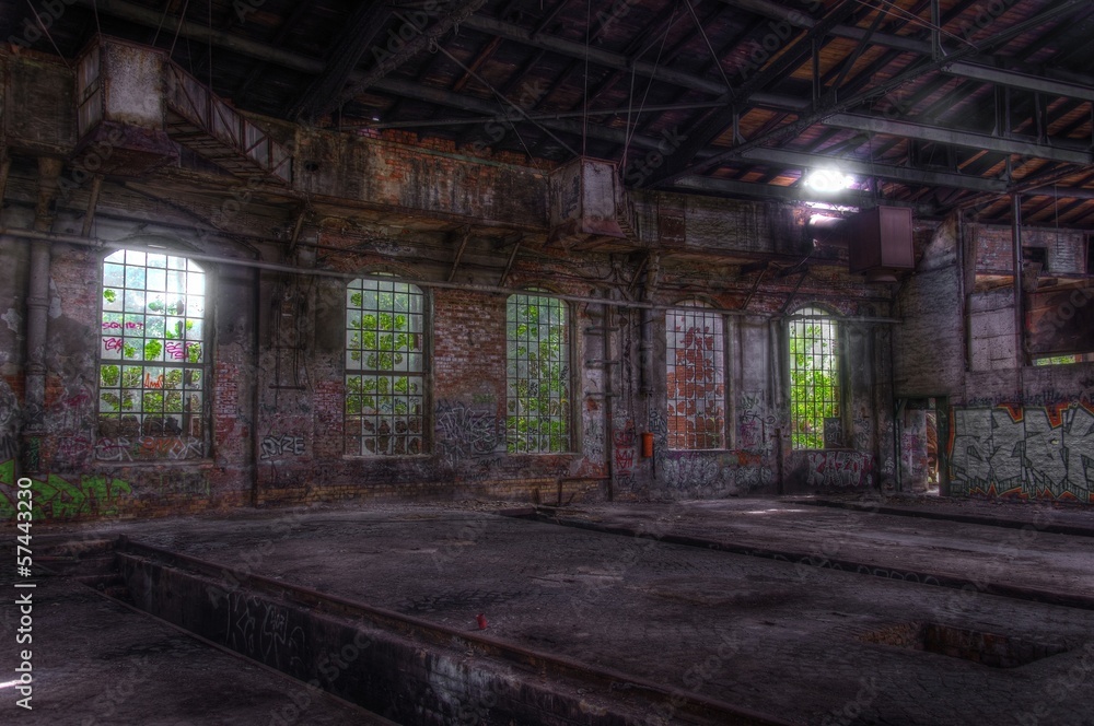 Old abandoned Hall with windows
