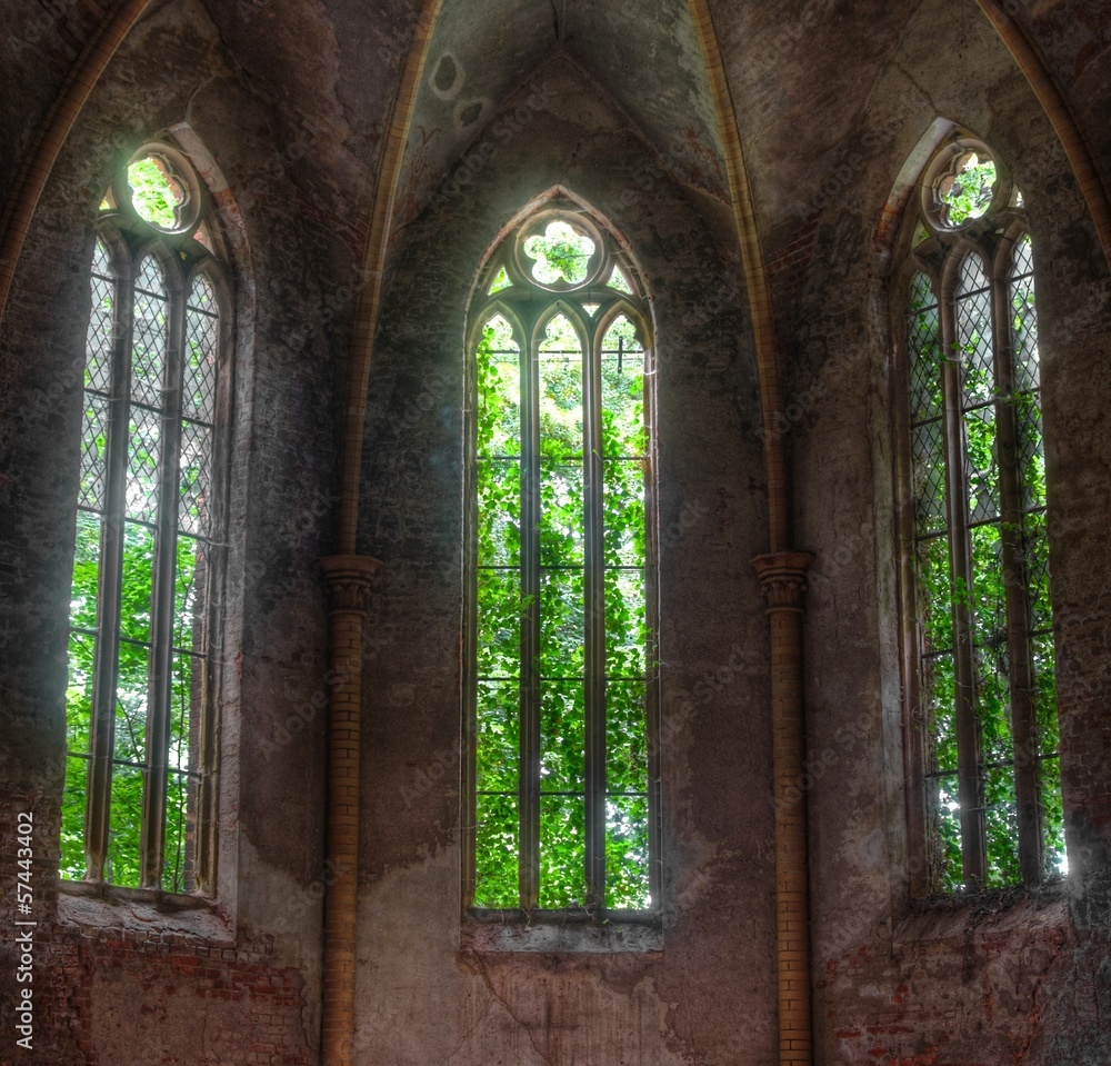 Fototapeta premium Stained intergrown in ailing Church