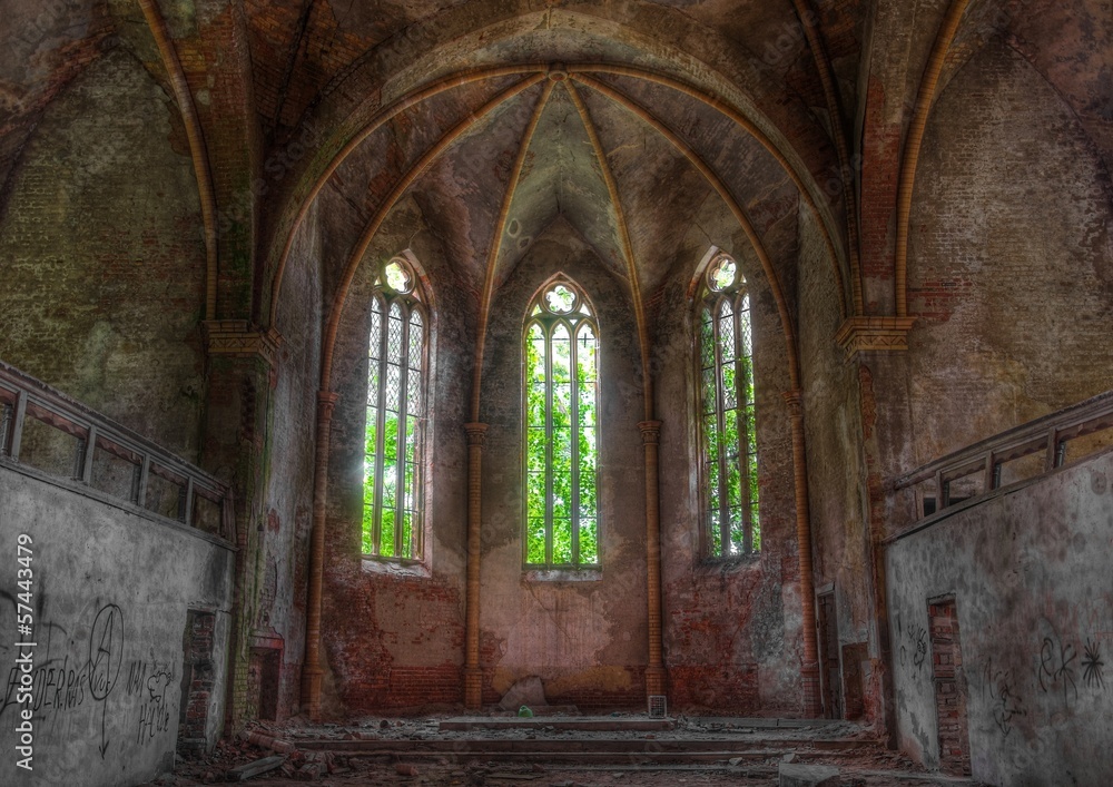 old church window in a abandoned church