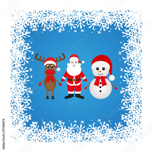 Christmas reindeer, snowman and Santa Claus in a forest