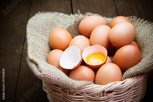 broken chicken eggs and egg yolk