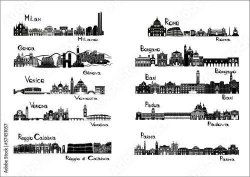 10 cities of Italy  - silhouette signts photo