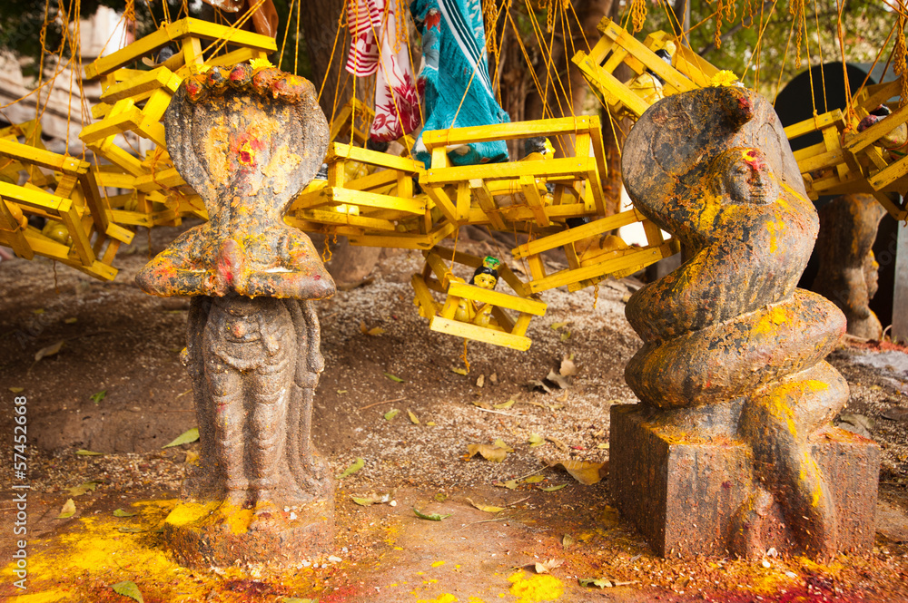 Hindu religious stone Idols in temple. India