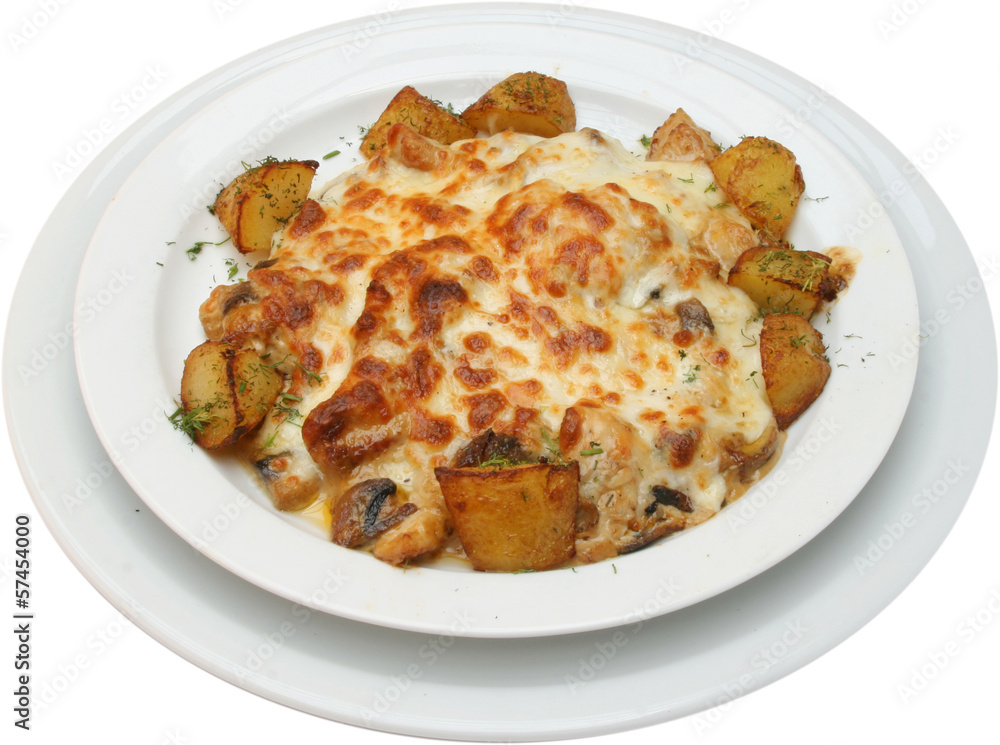 Chicken with yellow cheese and potatoes Chicken with yellow cheese and potatoes