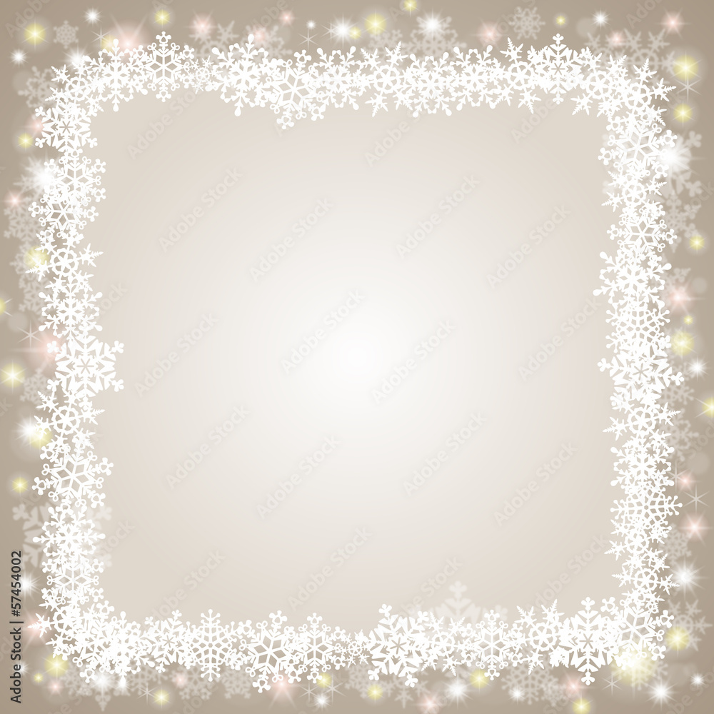 Fototapeta premium Winterlicher, quadratischer Hintergrund mit Eiskristallen, beige