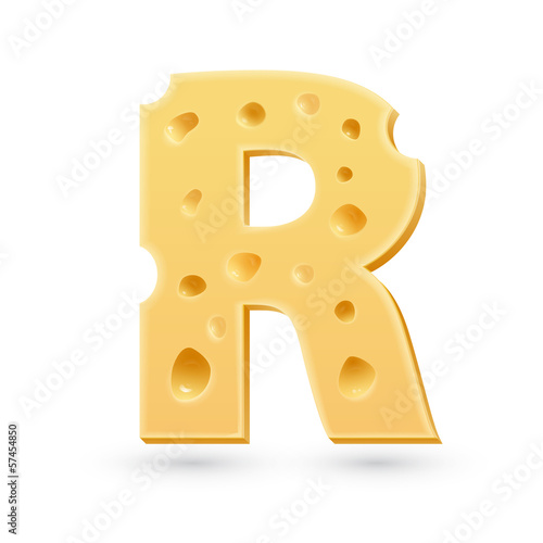 R cheese letter. Symbol isolated on white.