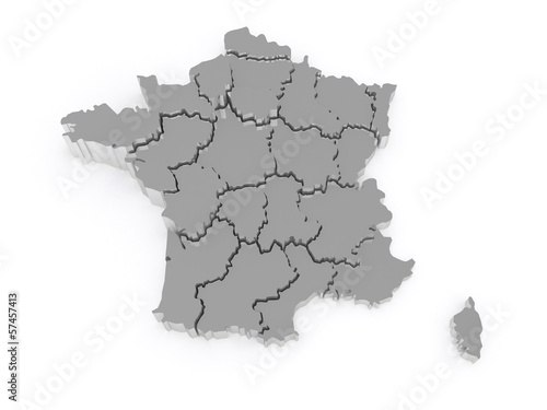 Three-dimensional map of France.