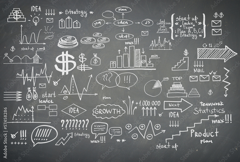 Fototapeta premium Doodle finance business elements hand-drawn