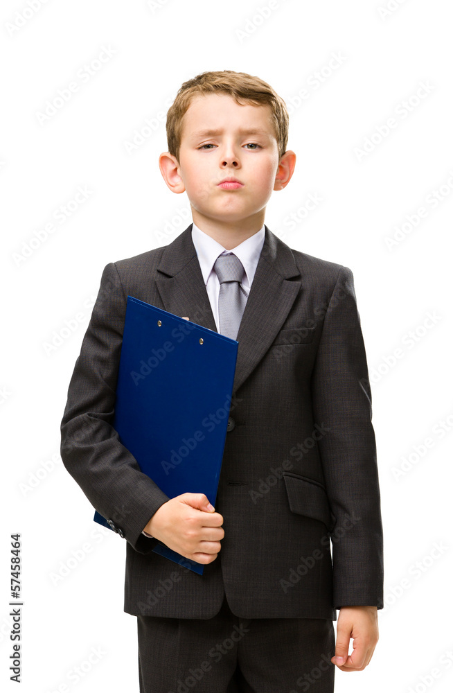 Half-length portrait of little manager with folder Half-length portrait of little manager with folder