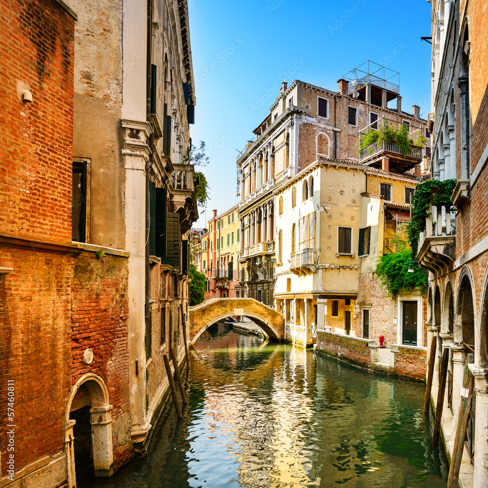 Obraz premium Venice cityscape, buildings, water canal and bridge. Italy