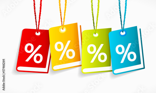 Multicolor vector sale book labels isolated on a white board
